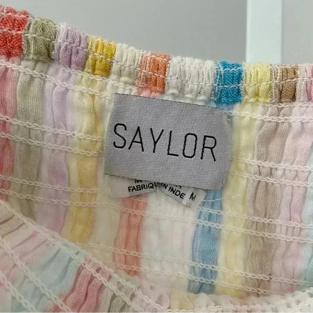Saylor Zooey Smocked Cotton Rainbow Metallic Stripe Mini Skirt size Medium - Picture 6 of 7